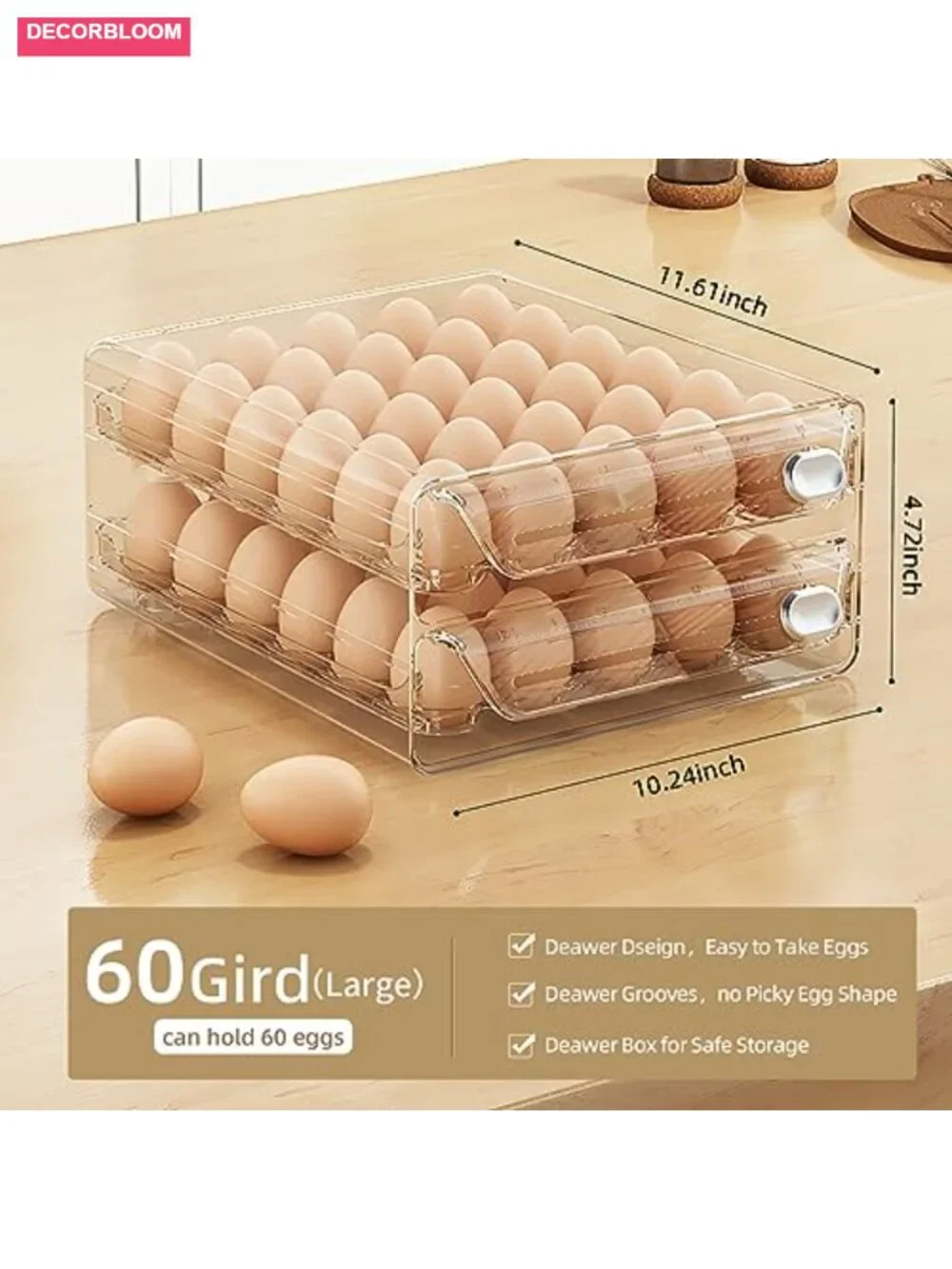 60 Egg Container Transparent Stackable for Fridge